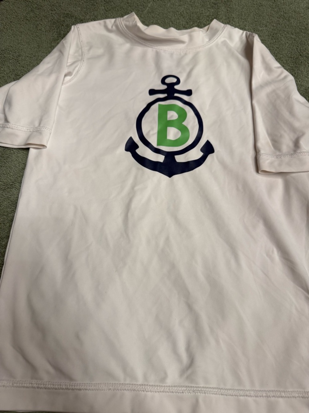 OP Kids White Rashguard with Navy Anchor and Green 'B'